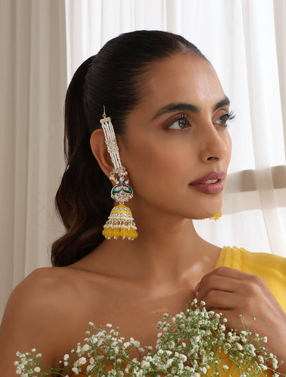 Dhiyona ST Yellow Color Meenakari Kundan Earrings