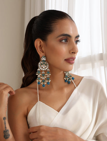 Dhiyona ST Turquoise Blue Color Kundan Earrings