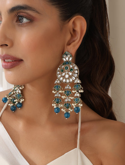 Dhiyona ST Turquoise Blue Color Kundan Earrings