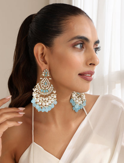 Dhiyona ST Sky Blue Color Kundan Earrings