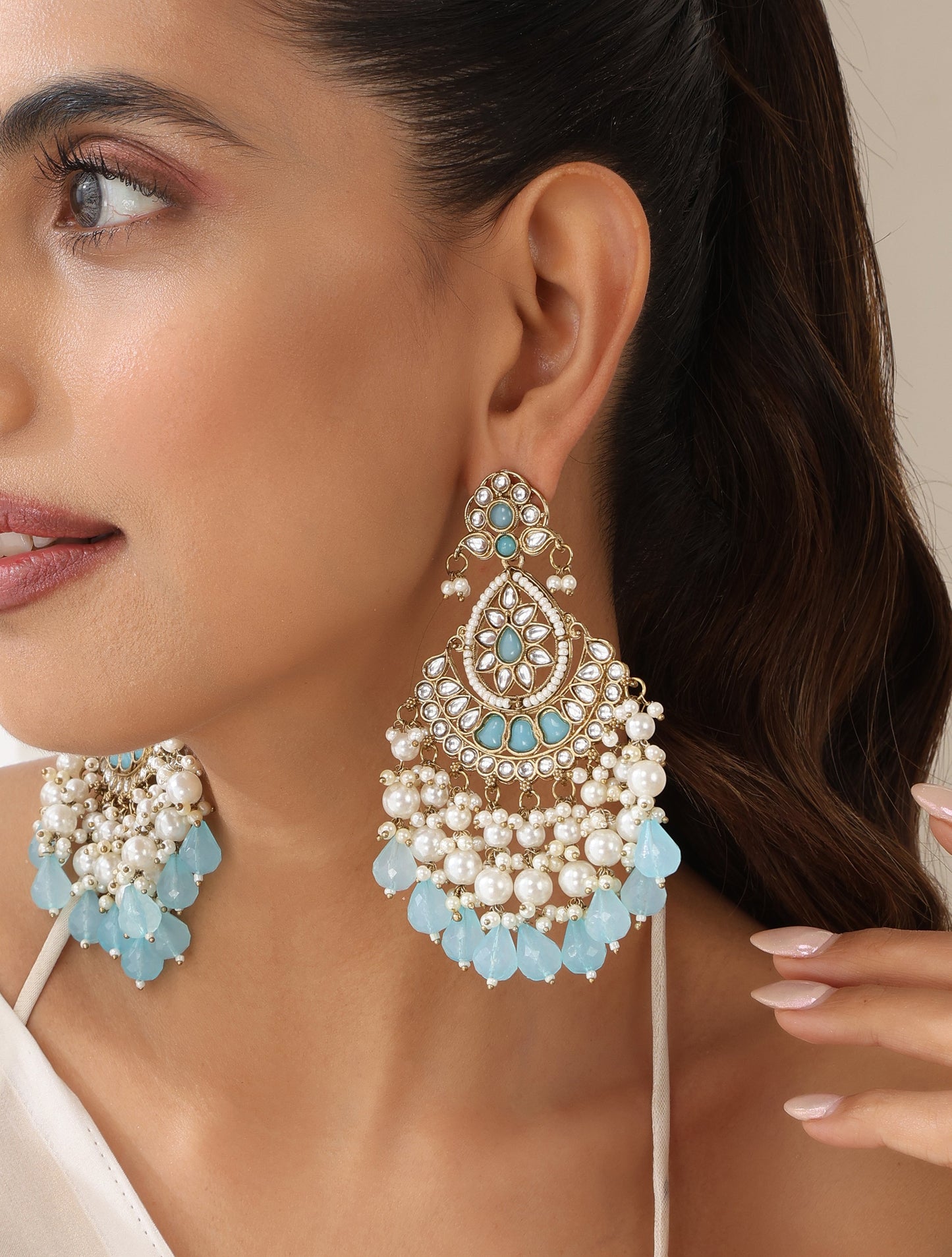 Dhiyona ST Sky Blue Color Kundan Earrings