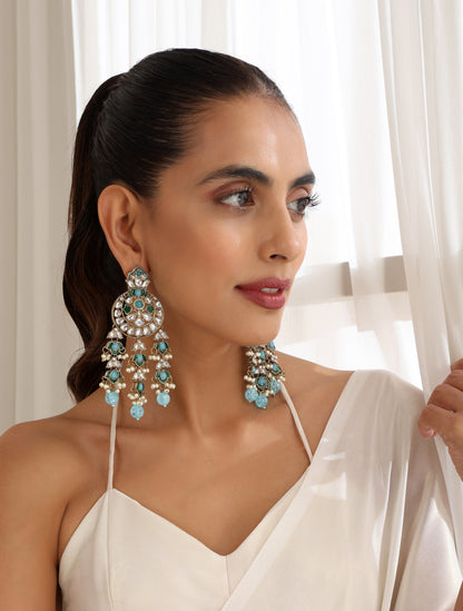Dhiyona ST Sky Blue Color Kundan Long Earrings