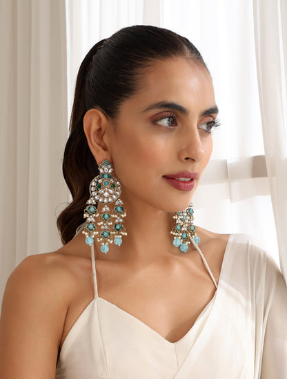 Dhiyona ST Sky Blue Color Kundan Long Earrings