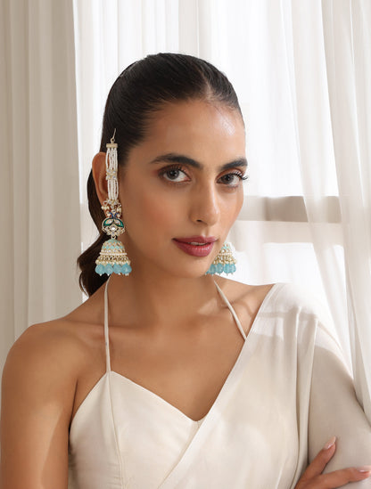 Dhiyona ST Sky Blue Color Meenakari Kundan Earrings