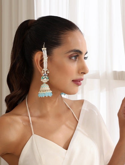 Dhiyona ST Sky Blue Color Meenakari Kundan Earrings