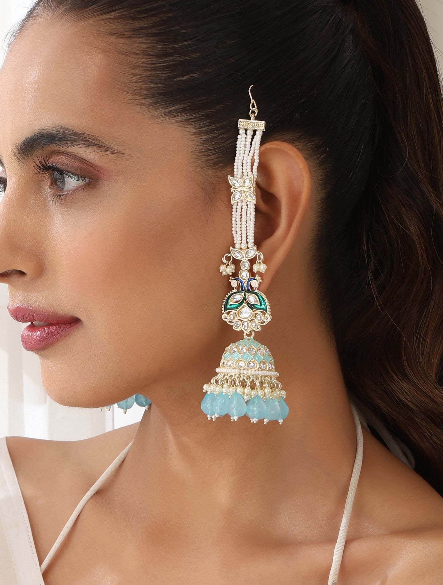 Dhiyona ST Sky Blue Color Meenakari Kundan Earrings
