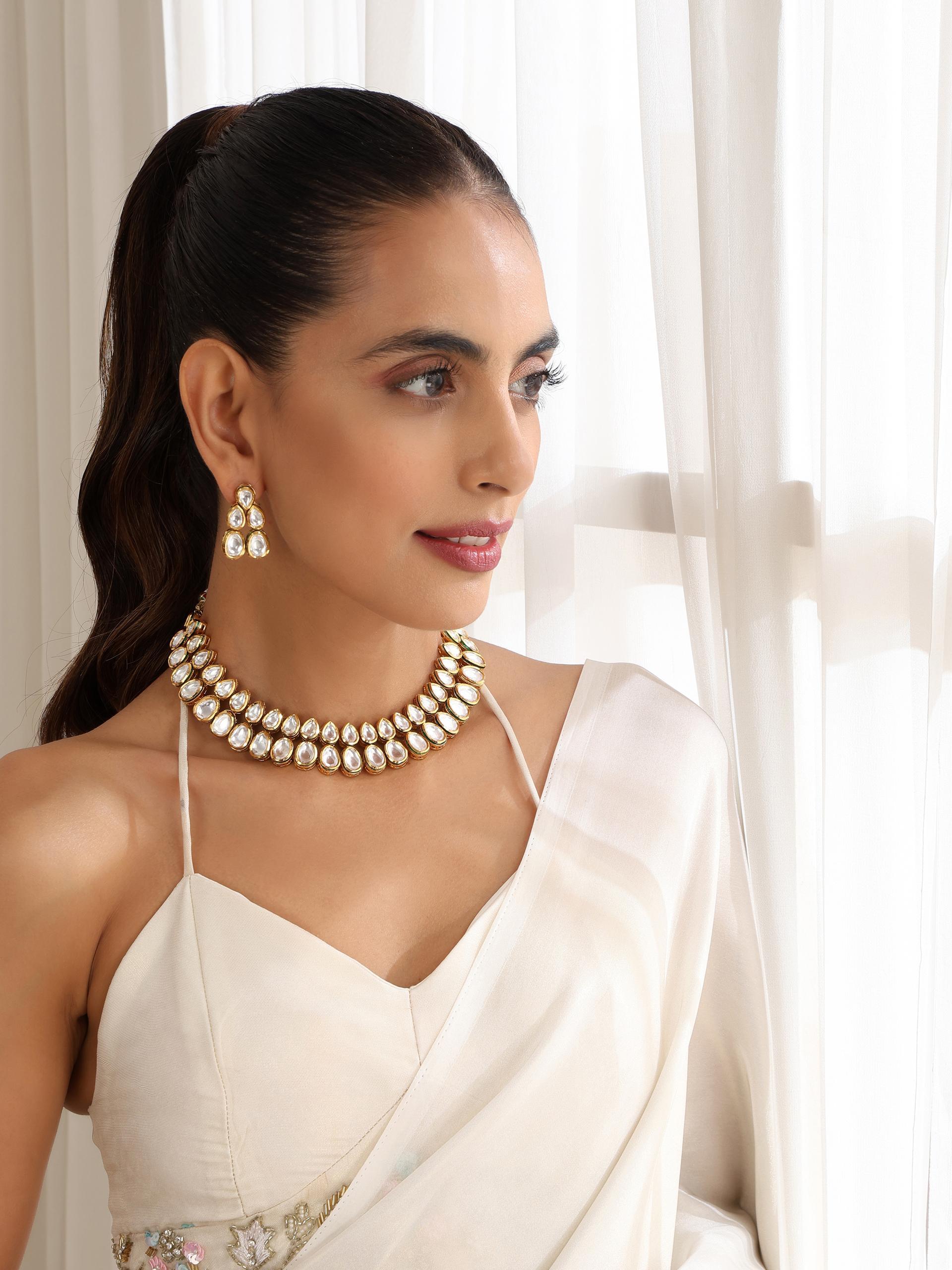 Dhiyona ST Polki Double String Necklace and Earring