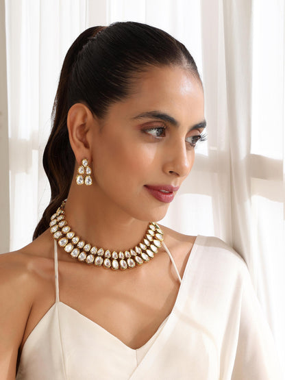Dhiyona ST Polki Double String Necklace and Earring