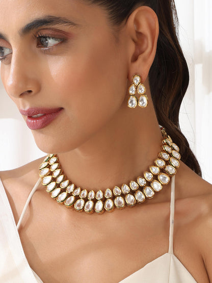 Dhiyona ST Polki Double String Necklace and Earring