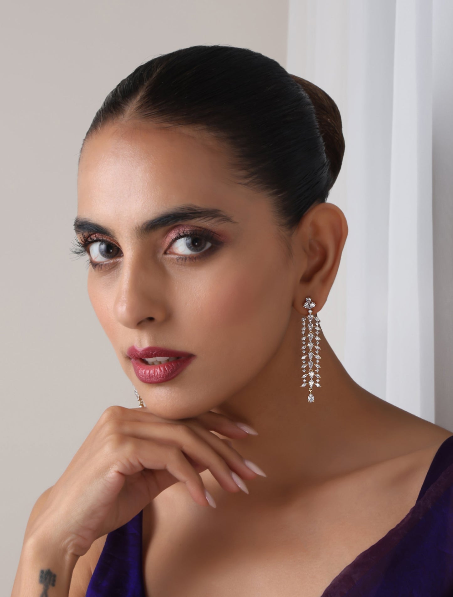 Dhiyona ST Long Gold and AD Earring