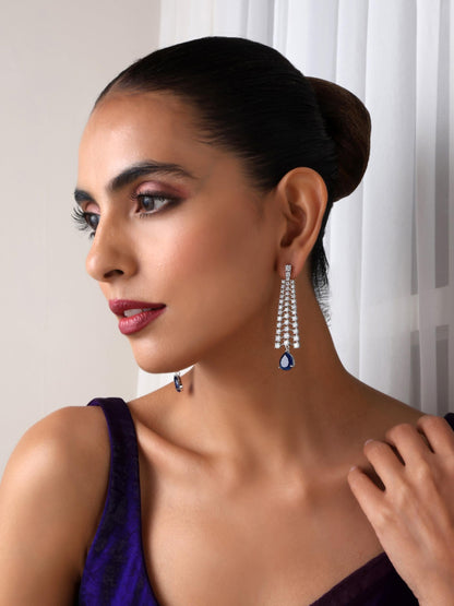 Dhiyona ST Diamond Lines With Blue Drop Earring
