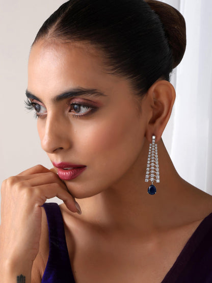 Dhiyona ST Diamond Lines With Blue Drop Earring