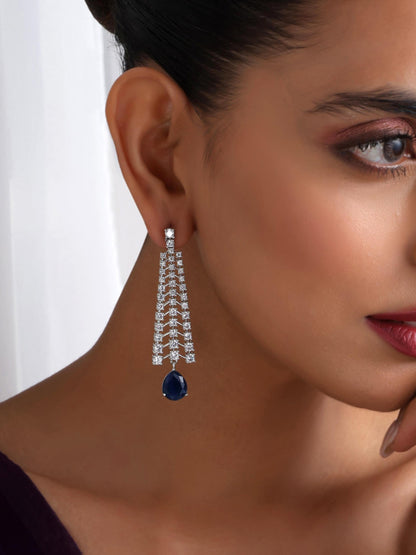 Dhiyona ST Diamond Lines With Blue Drop Earring