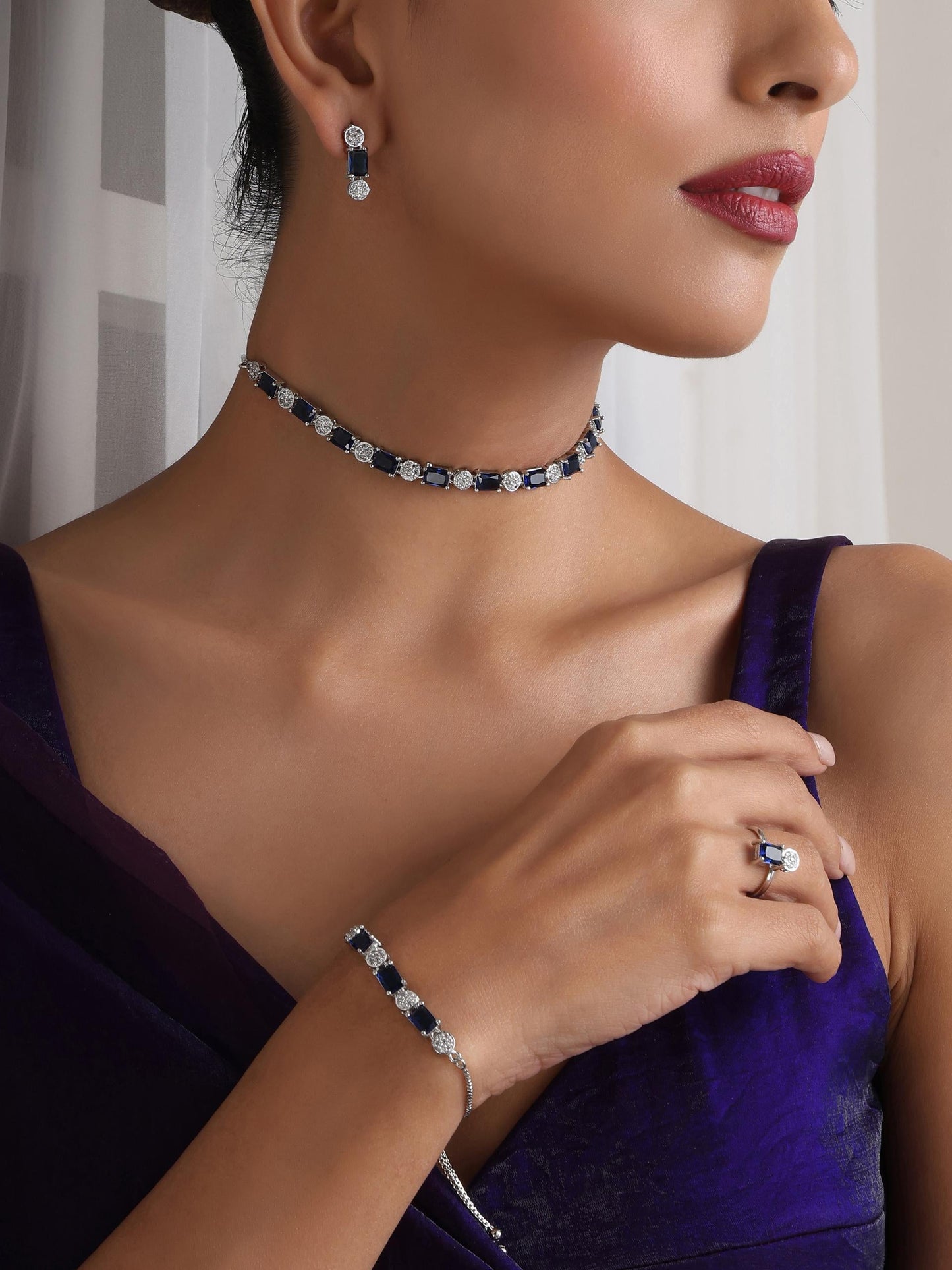 Dhiyona ST SET - Blue Diamond Necklace, Earring, Ring, Bracelet