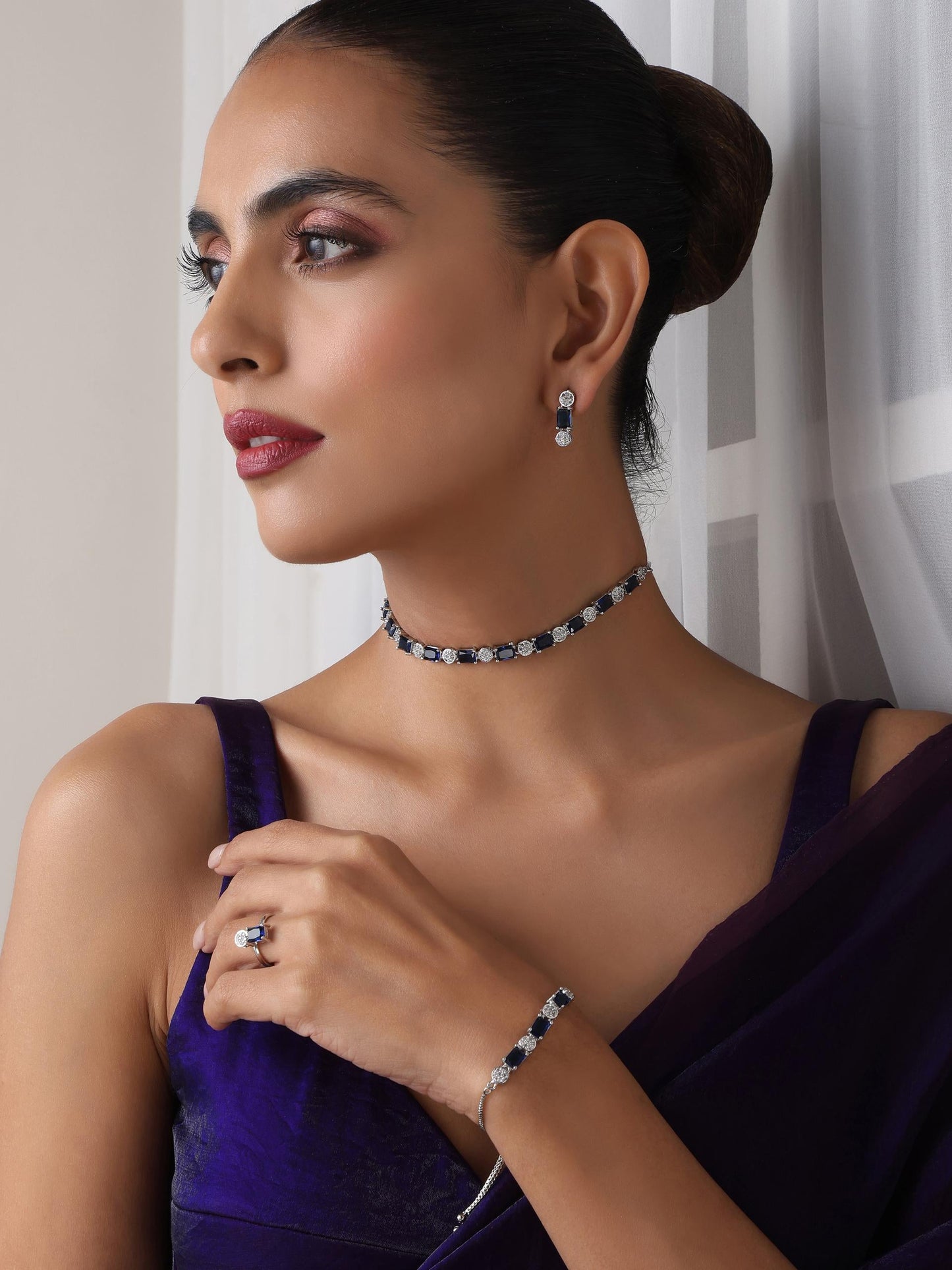 Dhiyona ST SET - Blue Diamond Necklace, Earring, Ring, Bracelet