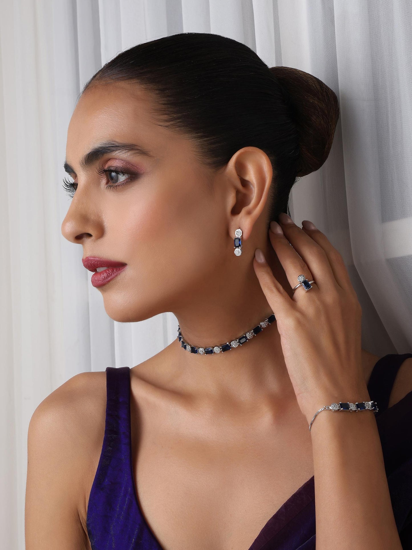 Dhiyona ST SET - Blue Diamond Necklace, Earring, Ring, Bracelet