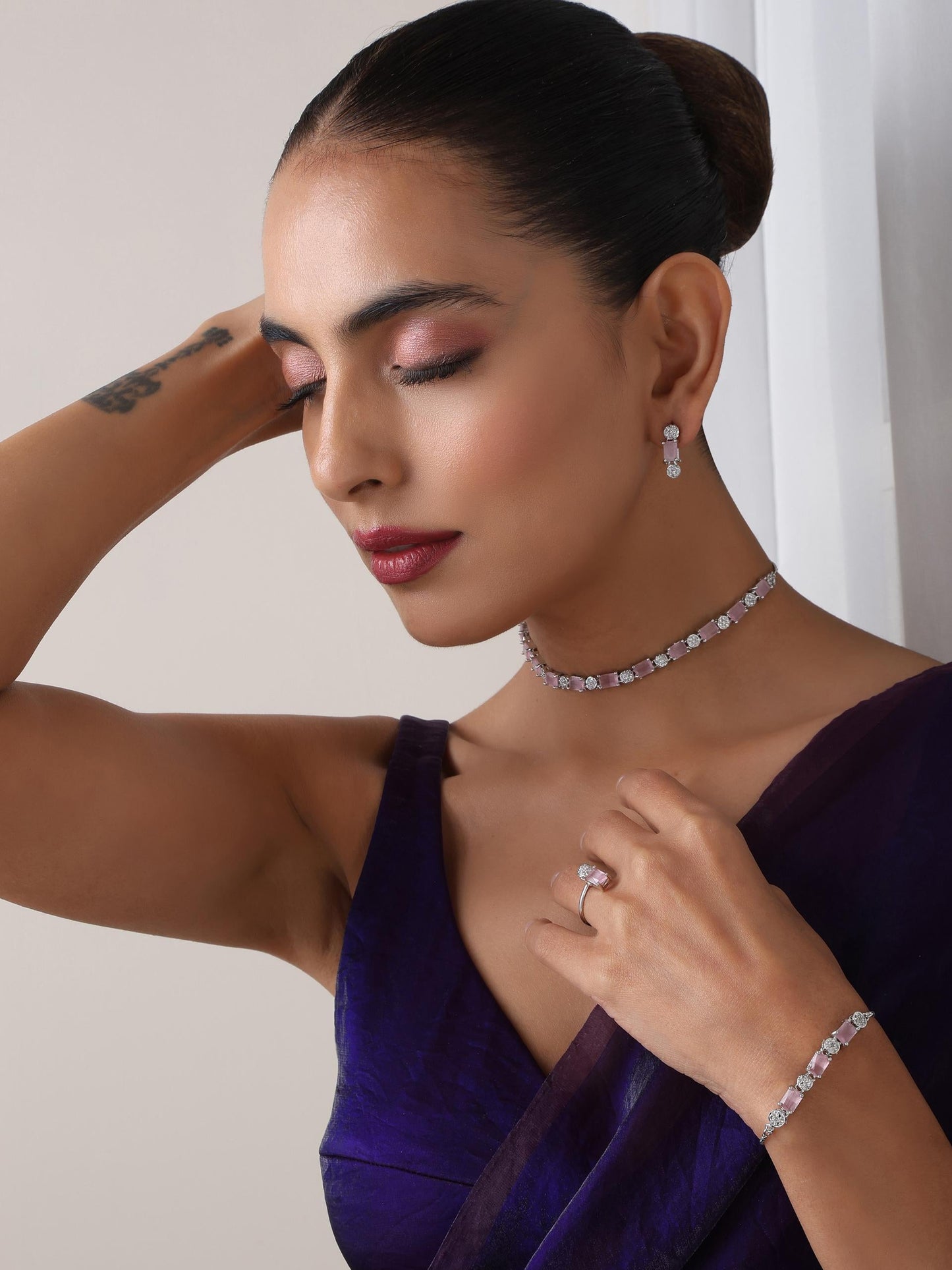Dhiyona ST SET - Pink Diamond Necklace, Earring, Ring, Bracelet