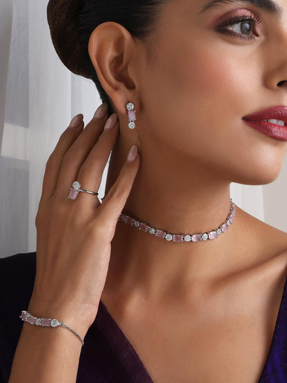 Dhiyona ST SET - Pink Diamond Necklace, Earring, Ring, Bracelet