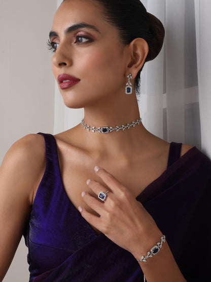 Dhiyona ST SET - Blue Petal Diamond Necklace, Earring, Ring, Bracelet