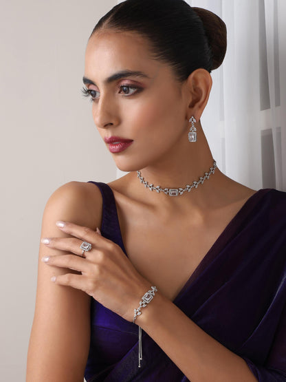 Dhiyona ST SET - White Petal Diamond Necklace, Earring, Ring, Bracelet