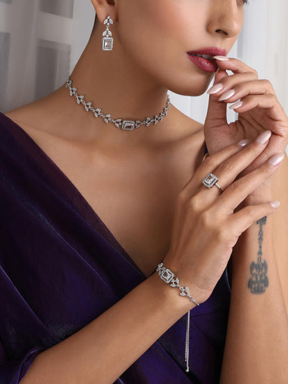 Dhiyona ST SET - White Petal Diamond Necklace, Earring, Ring, Bracelet