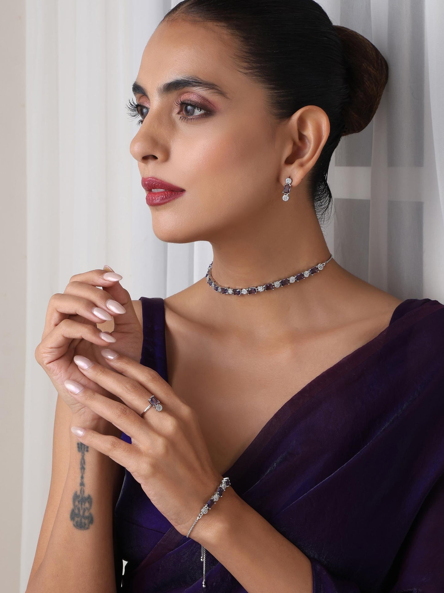 Dhiyona ST SET - Purple Diamond Necklace, Earring, Ring, Bracelet