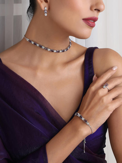 Dhiyona ST SET - Purple Diamond Necklace, Earring, Ring, Bracelet