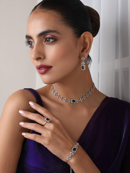 Dhiyona ST SET - Black Petal Diamond Necklace, Earring, Ring, Bracelet