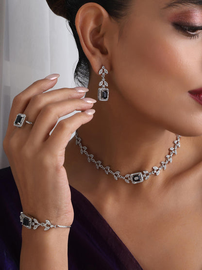 Dhiyona ST SET - Black Petal Diamond Necklace, Earring, Ring, Bracelet