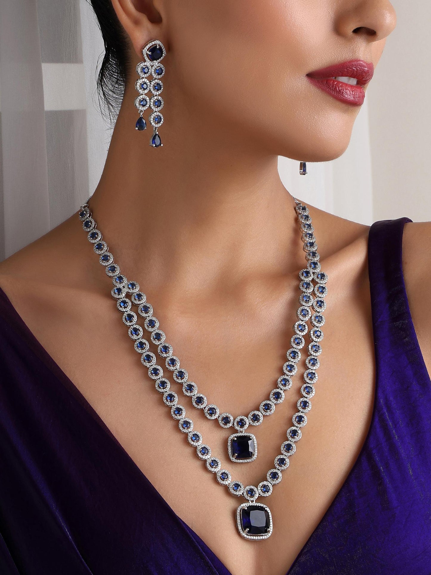 Dhiyona ST Double String Emerald & Diamond Necklace and Earring
