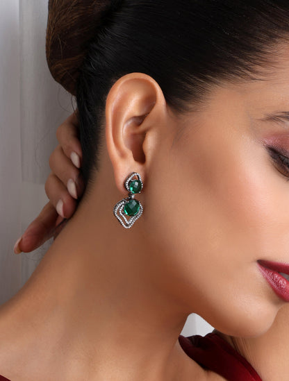 Dhiyona ST Emerald  inverted Leaf Earring