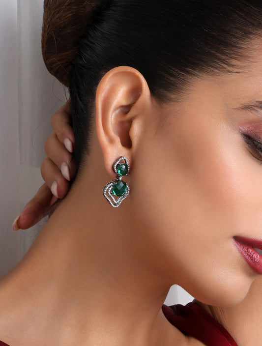 Dhiyona ST Emerald  inverted Leaf Earring
