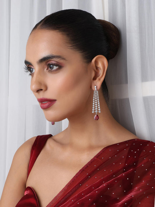 Dhiyona ST Diamond Lines With Ruby Drop Earring