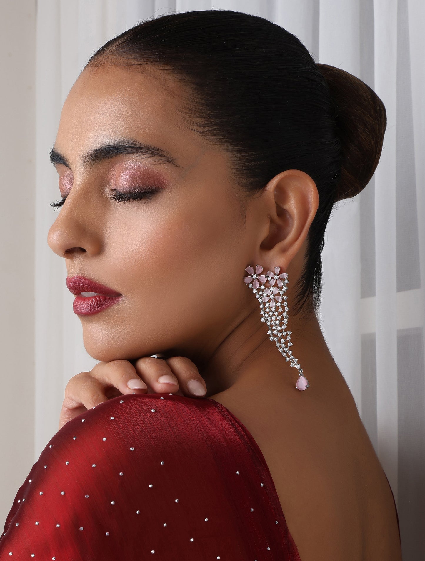 Dhiyona ST Rose Triangle American Diamond Hanging Earrings