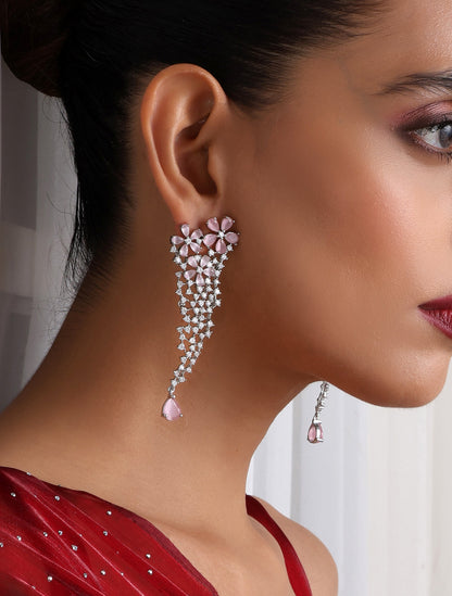 Dhiyona ST Rose Triangle American Diamond Hanging Earrings