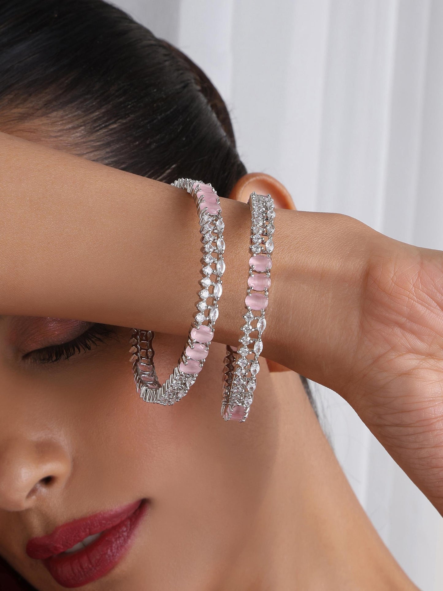 Dhiyona ST Pink American Diamond Pair of Bangles