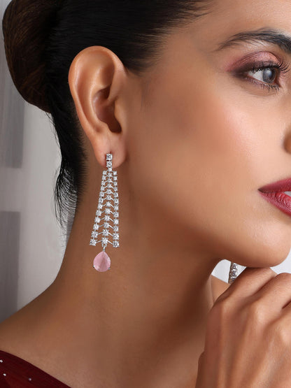 Dhiyona ST Diamond Lines With Pink Drop Earring