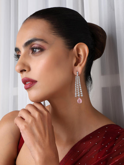 Dhiyona ST Diamond Lines With Pink Drop Earring