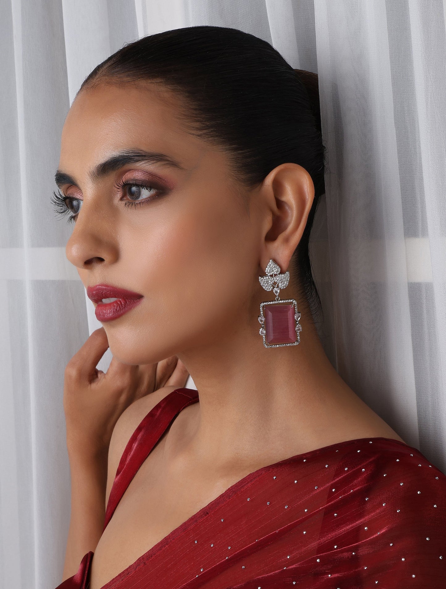 Dhiyona ST Rose Square American Diamond Hanging Earrings