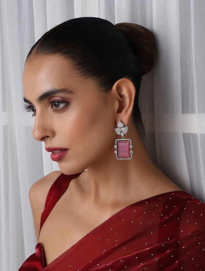 Dhiyona ST Rose Square American Diamond Hanging Earrings
