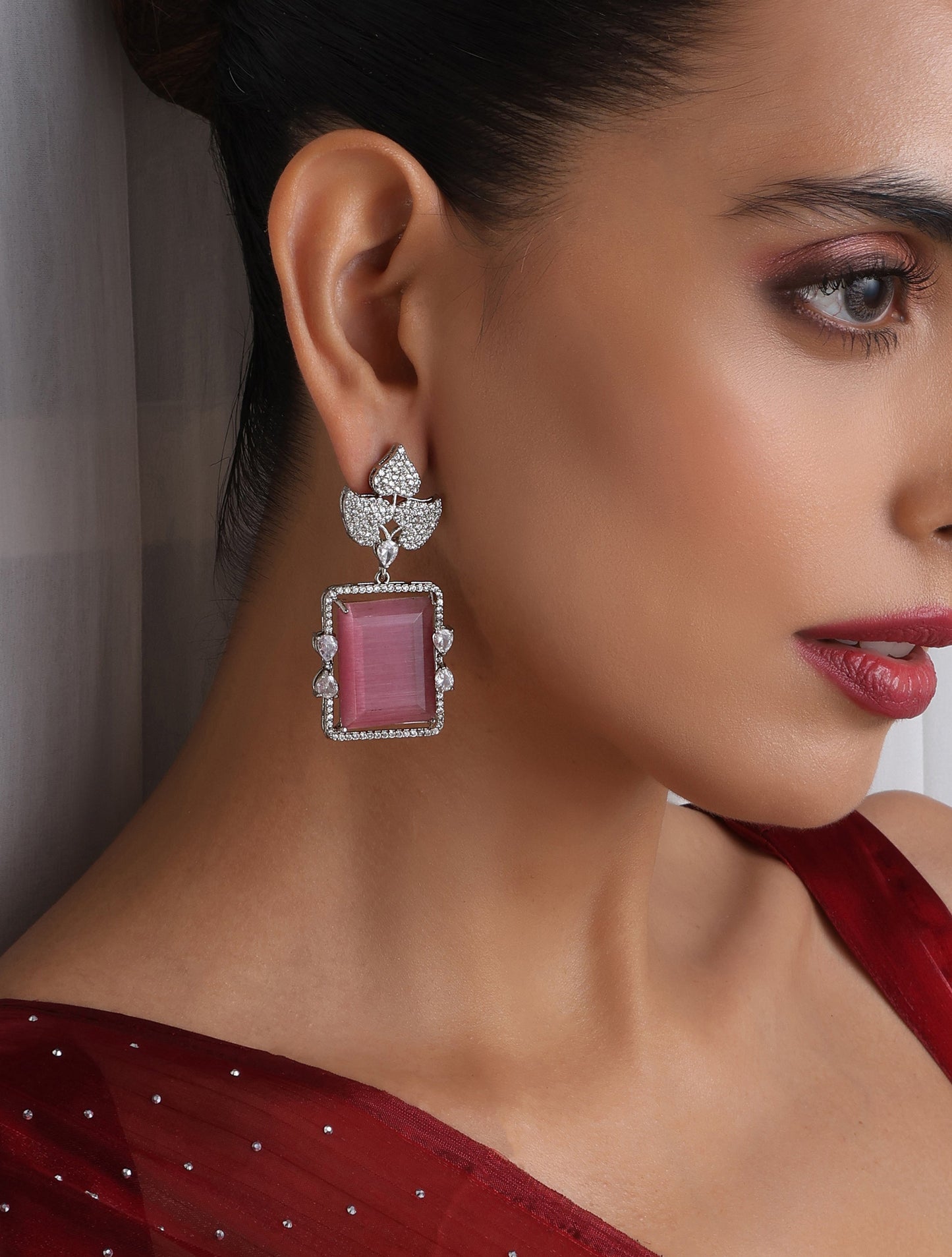 Dhiyona ST Rose Square American Diamond Hanging Earrings