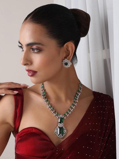 Dhiyona ST Big Emerald Diamond Necklace with Stud Earring