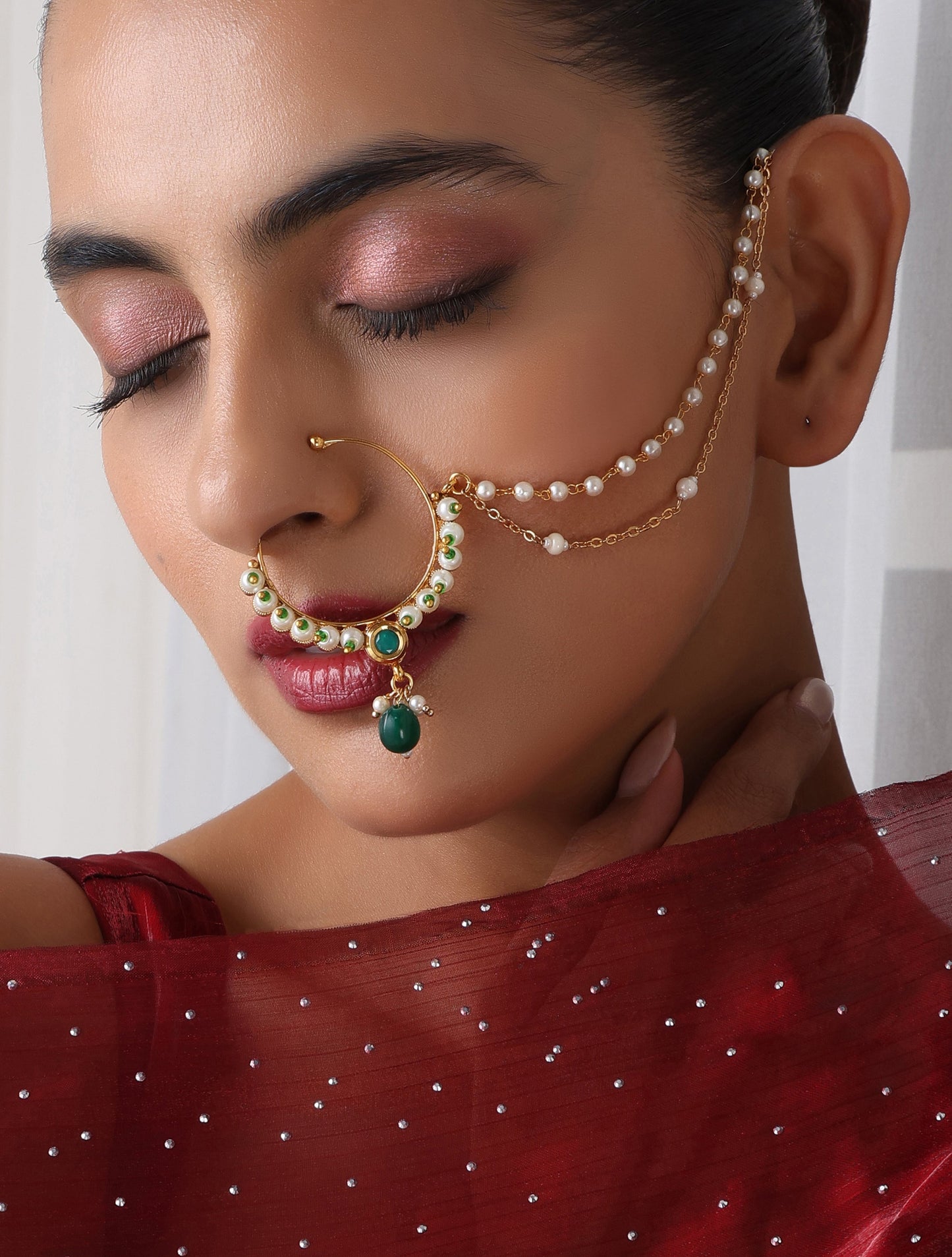 Dhiyona ST Green Color Nose Nath
