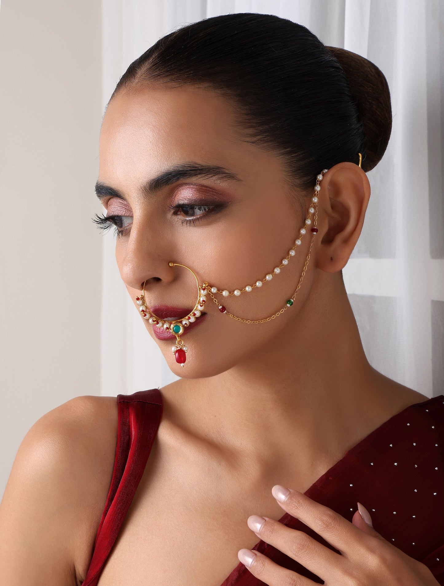Dhiyona ST Maroon & Green Color Nose Nath