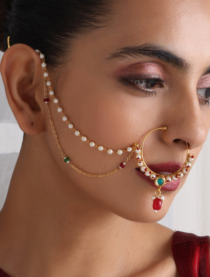 Dhiyona ST Maroon & Green Color Nose Nath