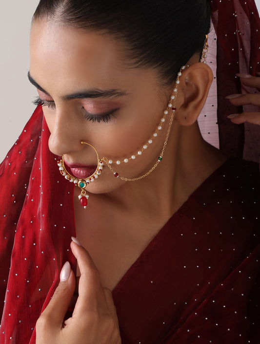 Dhiyona ST Maroon & Green Color Nose Nath