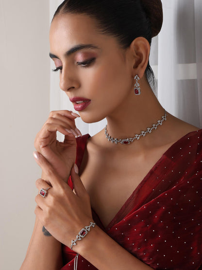 Dhiyona ST SET - Red Petal Diamond Necklace, Earring, Ring, Bracelet