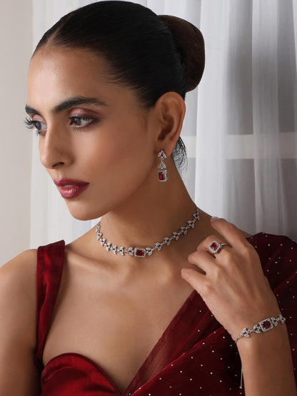 Dhiyona ST SET - Red Petal Diamond Necklace, Earring, Ring, Bracelet