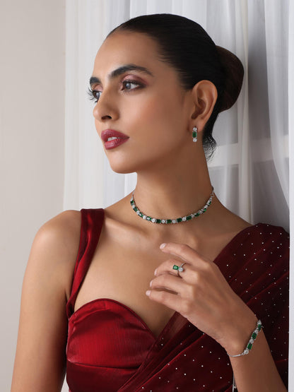 Dhiyona ST SET - Green Diamond Necklace, Earring, Ring, Bracelet