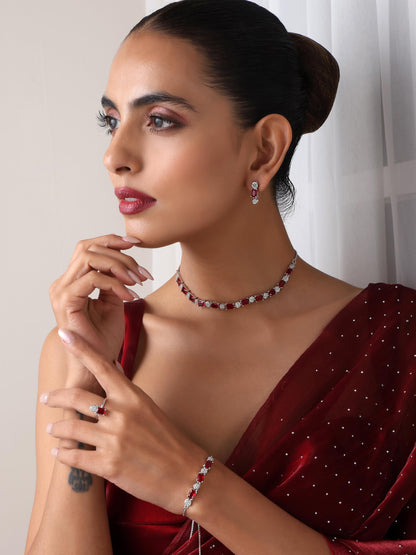 Dhiyona ST SET - Red Diamond Necklace, Earring, Ring, Bracelet